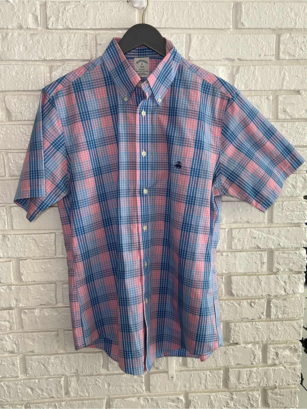 Brooks Brothers Pink & Blue Plaid Short-Sleeve Button-Down Shirt Medium